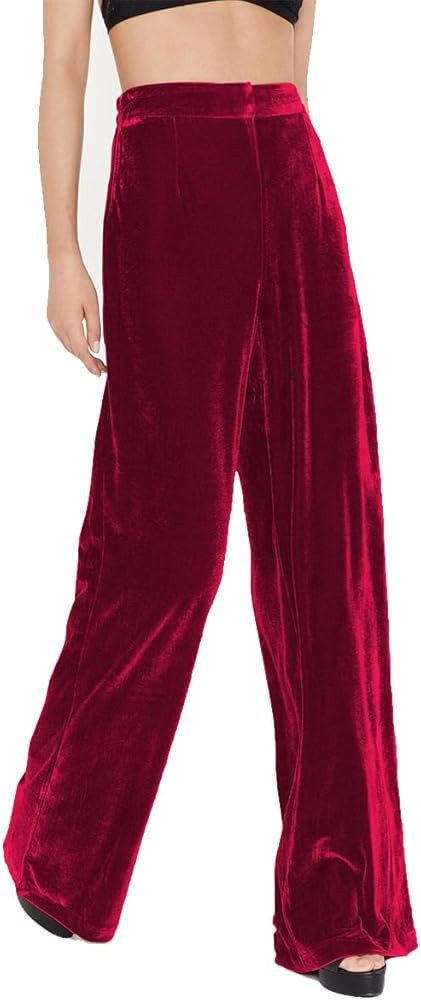 ODIZLI Velvet Pants for Women Fall Winter High Waist Wide Straight Leg Trousers Casual Baggy Pant... | Amazon (US)