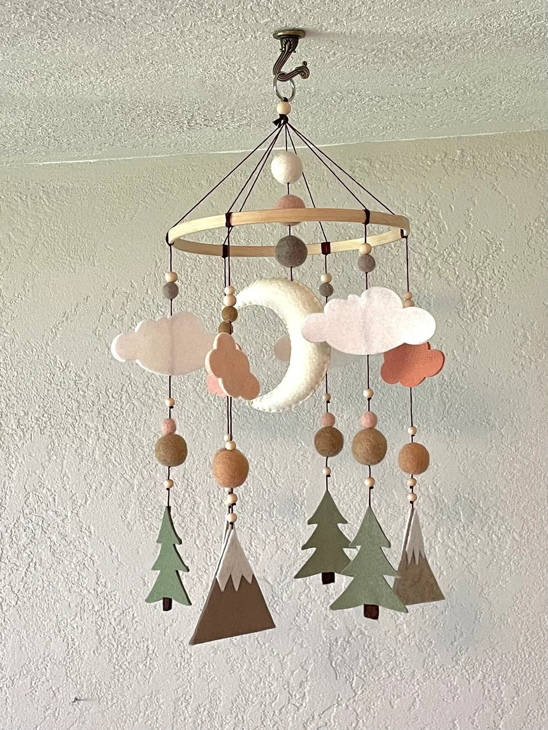 Basic Felt Woodland Mobile Forest Blush and Neutral Nursery Decor Girl Mountain Tree Mobile - Ets... | Etsy (US)