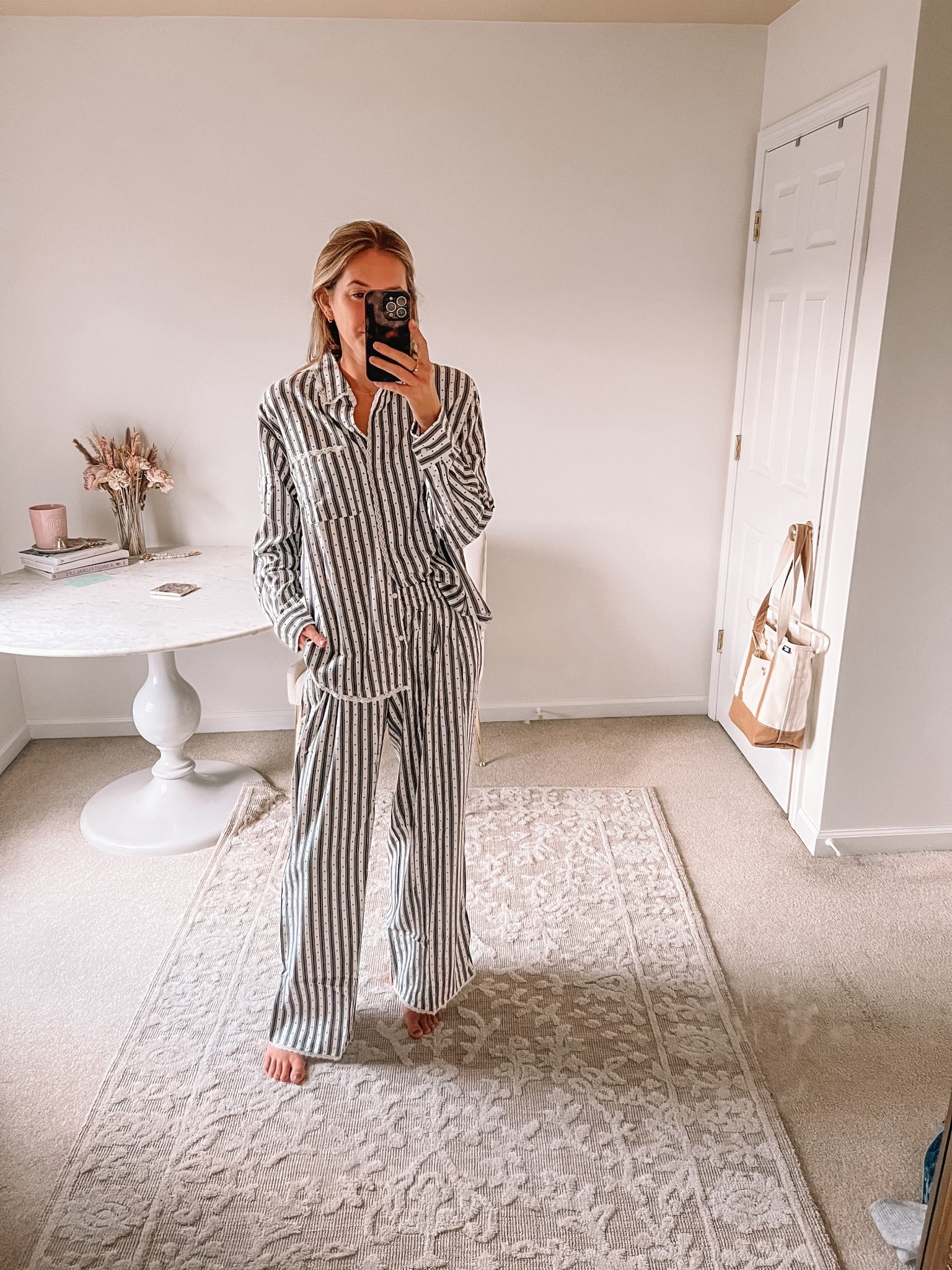 Obsessed with this pajama set sold as separates they have the cutest heart and striped details 