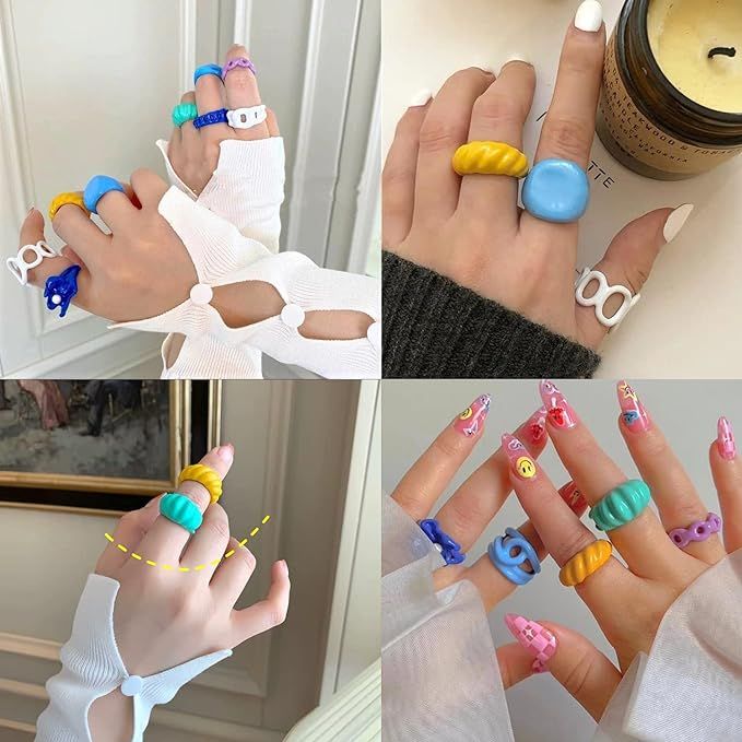 Colorful Chunky Resin Rings For Women Girls Acrylic Geometric Index Finger Rings Stackable Rhines... | Amazon (US)