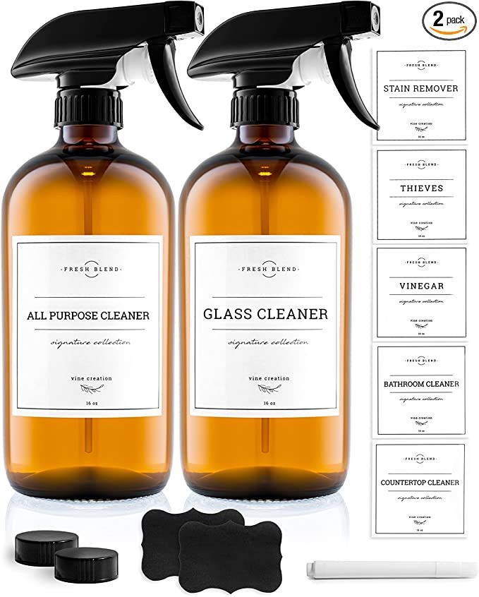 Vine Creations Amber Glass Spray Bottles 2 Pack with Waterproof Labels & Accessories, Thick 16oz ... | Amazon (US)