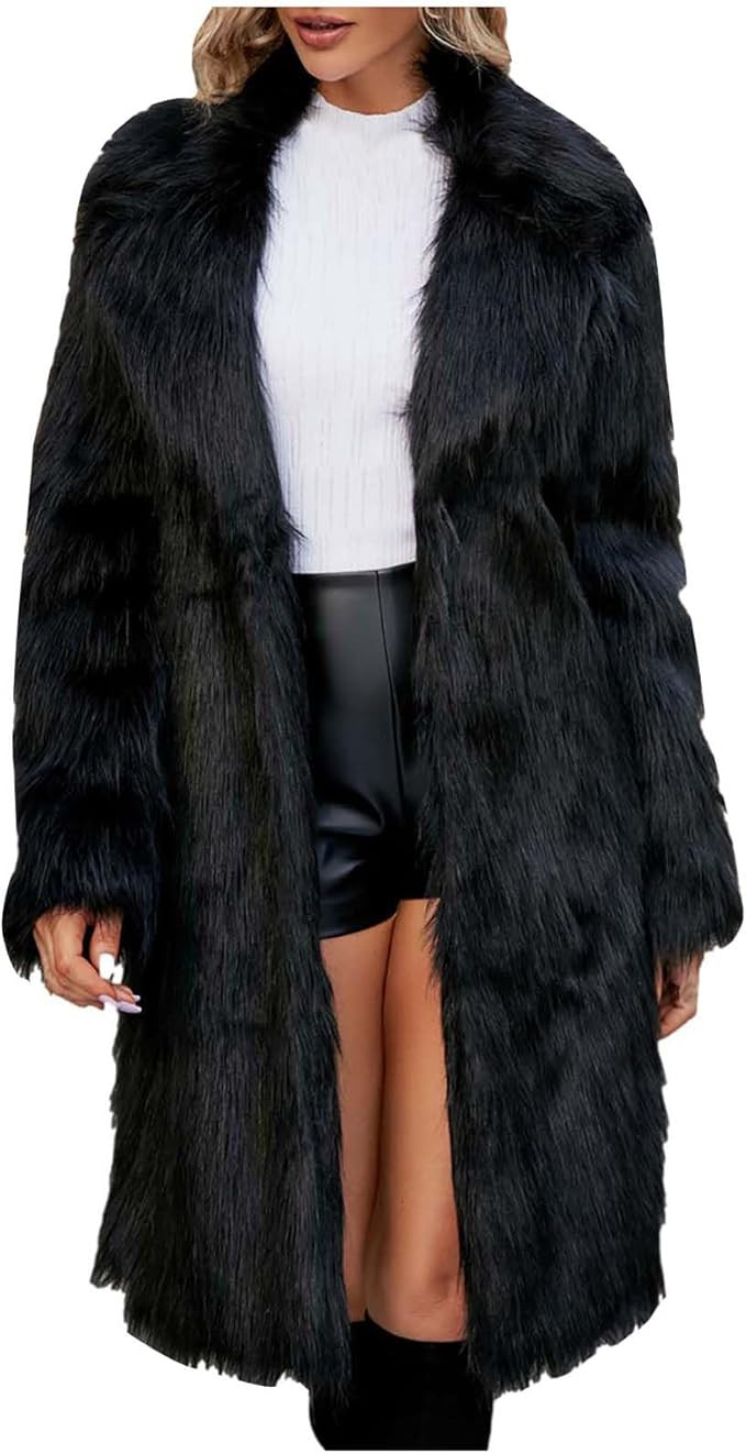 YMADREIG Womens Long Faux Fur Coat Oversized Loose Winter Jackets Trendy Luxury Trench Coat 2024 ... | Amazon (US)