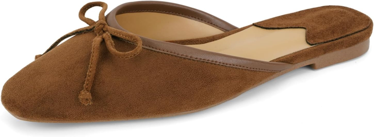 QIV Flat Mules for Women Square Toe Ballet Flats Backless Loafers | Amazon (US)