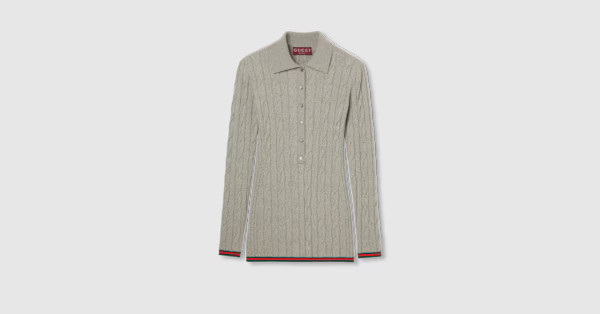 Fine cable and rib wool polo top | Gucci (CA)