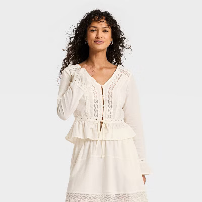 Women's Ruffle Long Sleeve Lace Trim Blouse - Universal Thread™ | Target