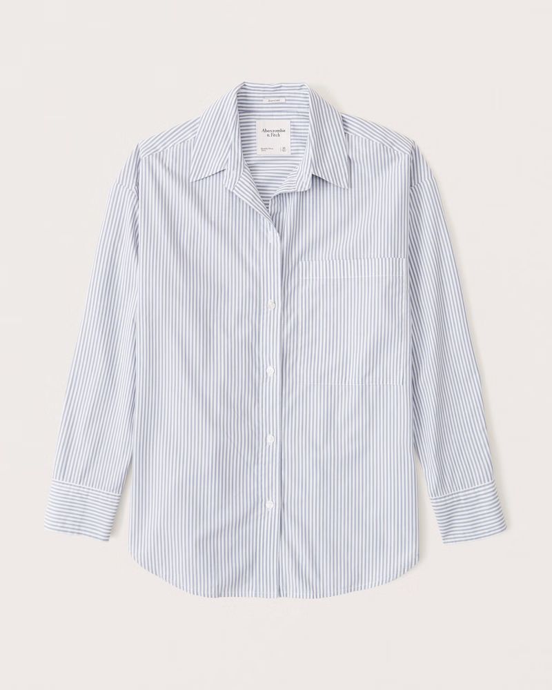 Women's Oversized Poplin Colorblock Button-Up Shirt | Women's Tops | Abercrombie.com | Abercrombie & Fitch (US)