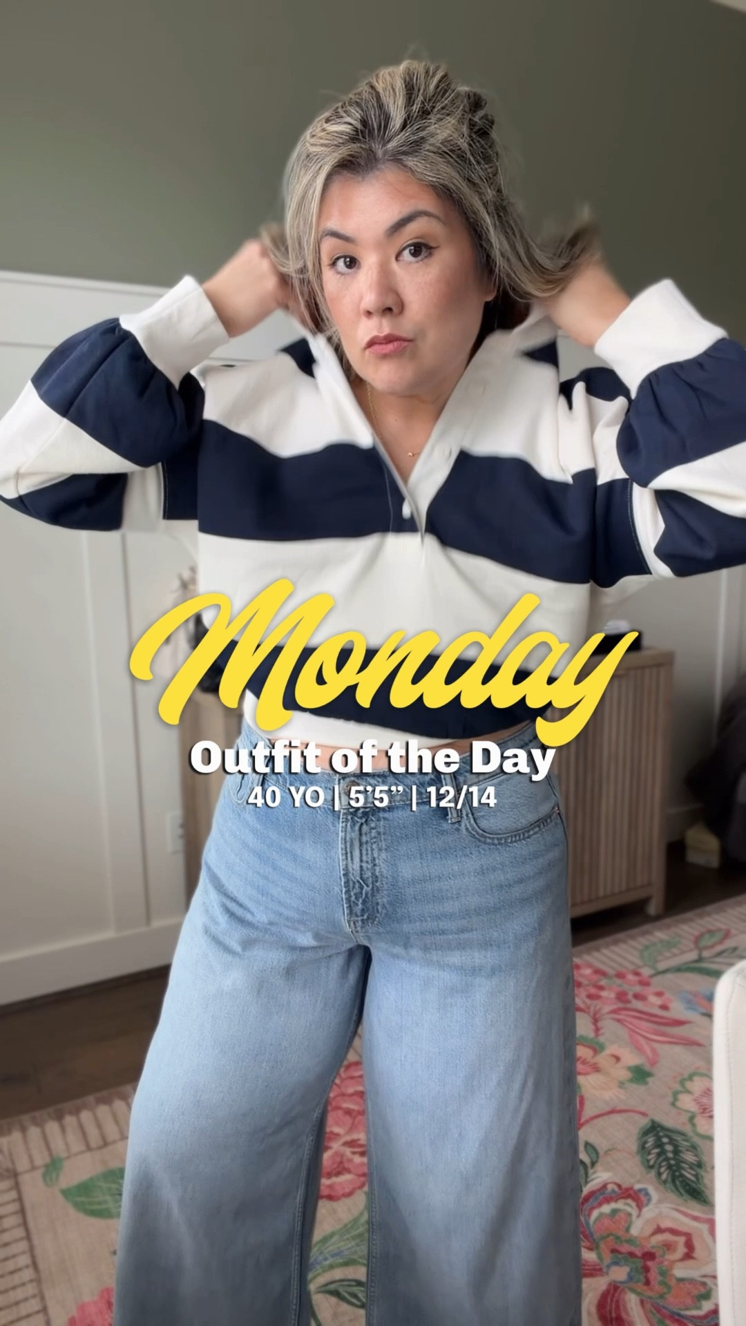 Monday OOTD! After wearing this all day.c I can confirm it was not only a good outfit that I truly enjoyed wearing but it was Al incredibly comfortable. I got several compliments on the rugby top (which is on sale, p.s. it runs slightly small so I sized up to an xl). These jeans also are very dreamy. Super soft, doesn’t feel like jeans at all. They are an intended baggy fit, so keep that in mind I went with a 32 regular inseam. The Sam Edelman Maryjane espadrilles run 1/2 size small. I’ll link my bag because I saw the ivory and black come back in stock last night (very limited tho). 

#LTKMidsize #LTKootd #LTKSaleAlert