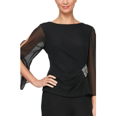 Alex Evenings Bead Embellished Side Top in Black at Nordstrom, Size Large | Nordstrom