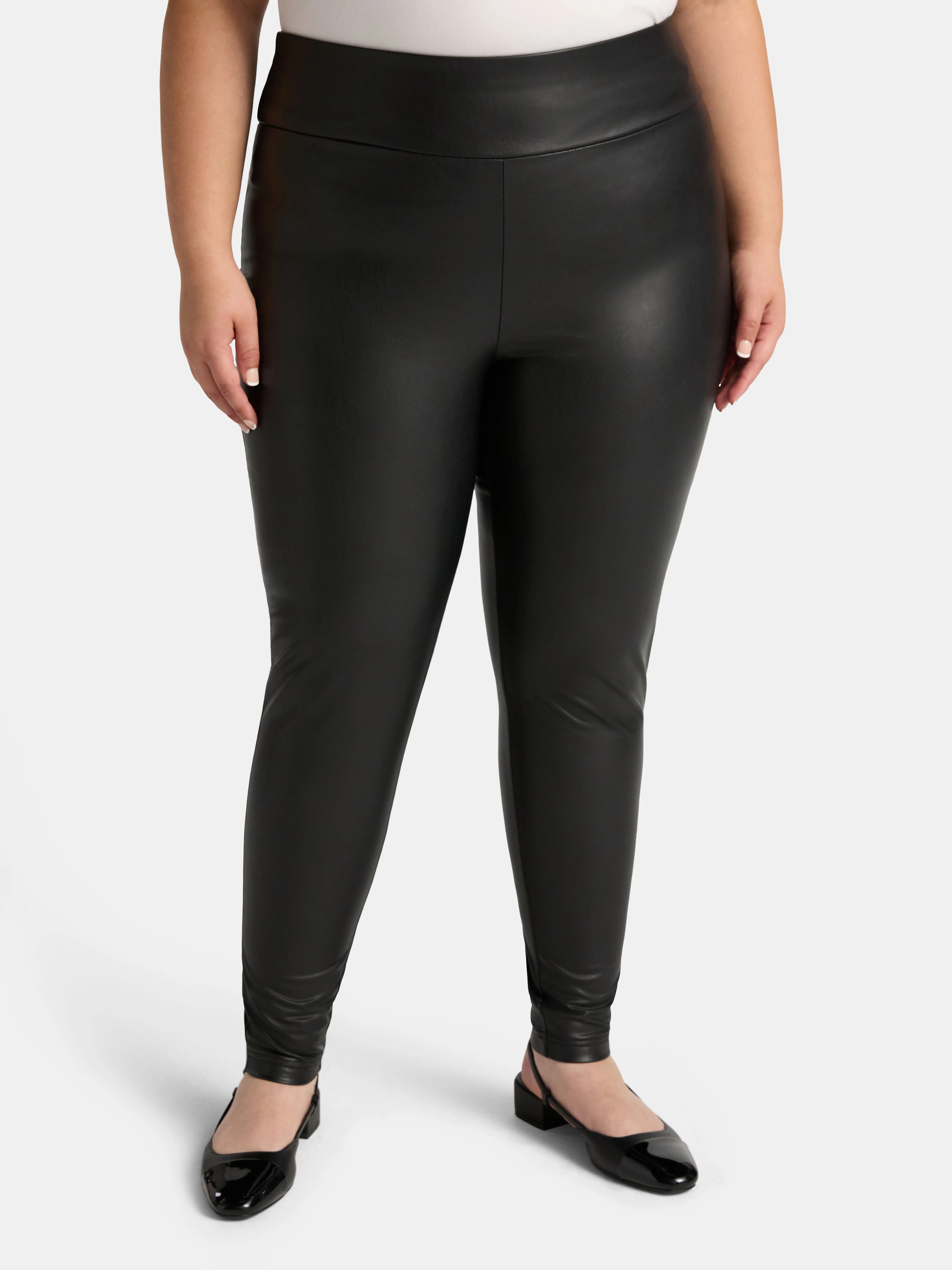 Terra & Sky Women's Plus Faux Leather Leggings, 22'' Inseam, Sizes 0X-5X - Walmart.com | Walmart (US)