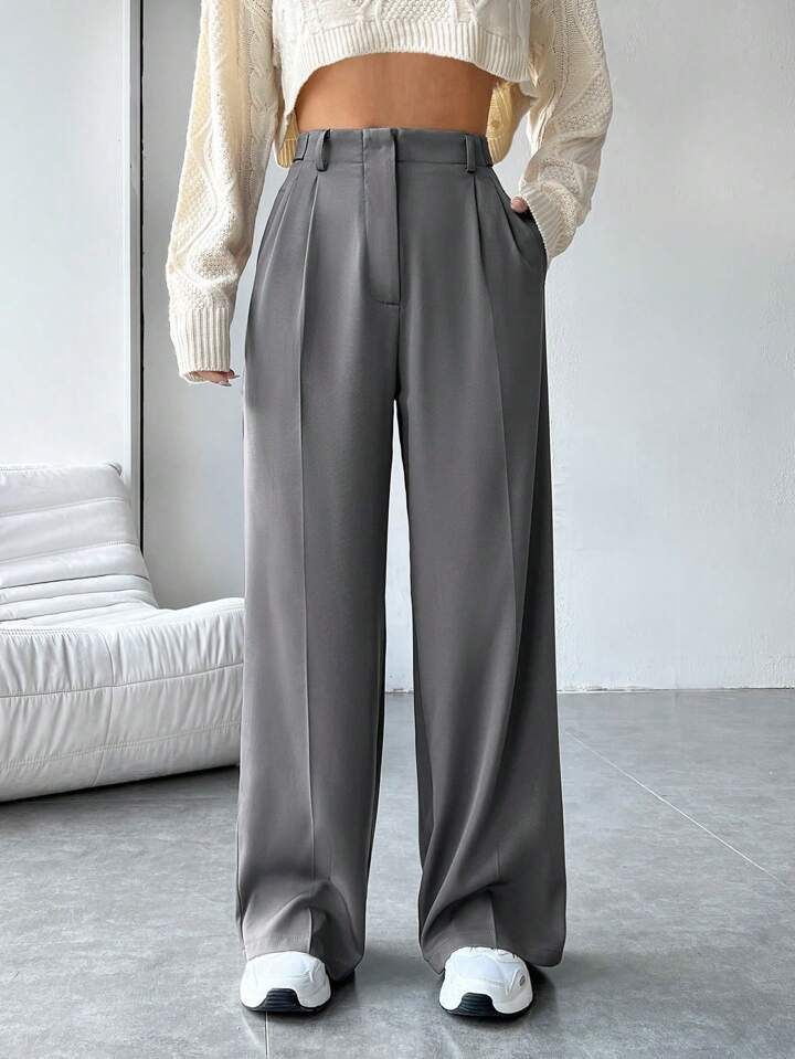 SHEIN EZwear High Waist Plicated Detail Wide Leg Suit Pants | SHEIN