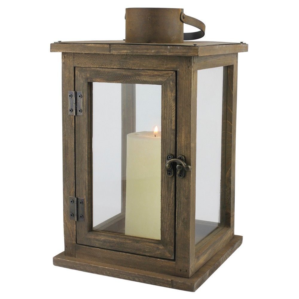 12.9"" Stonebriar Rustic Wooden Candle Holder Lantern - CKK Home Decor, Clear Brown | Target