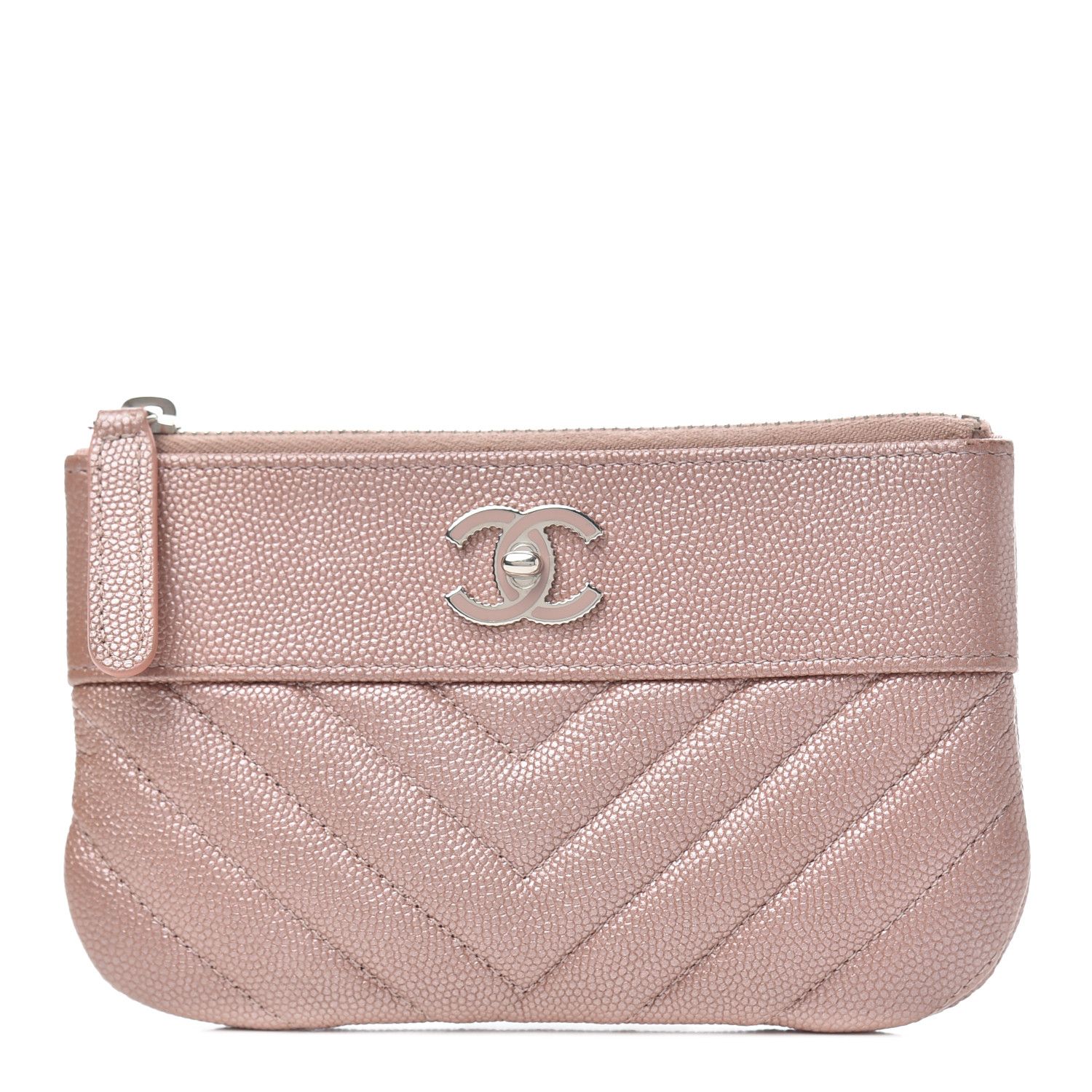CHANEL

Metallic Caviar Chevron Quilted Small Vintage Mademoiselle Cosmetic Case Pink | Fashionphile