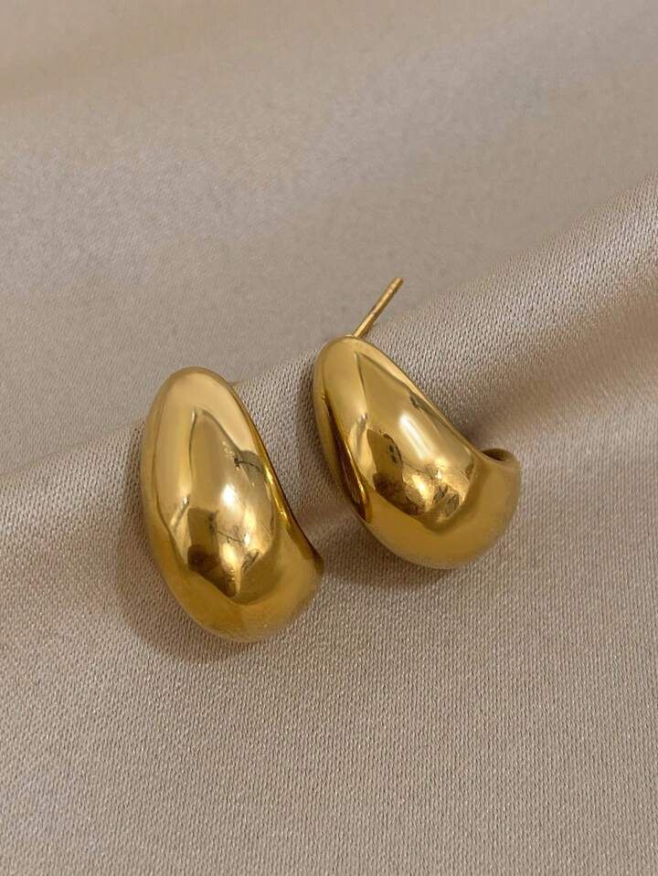 1 Pair of Golden Hollow C-Shaped Hoop Earrings for Women, Minimalist Stud Earrings ... | SHEIN