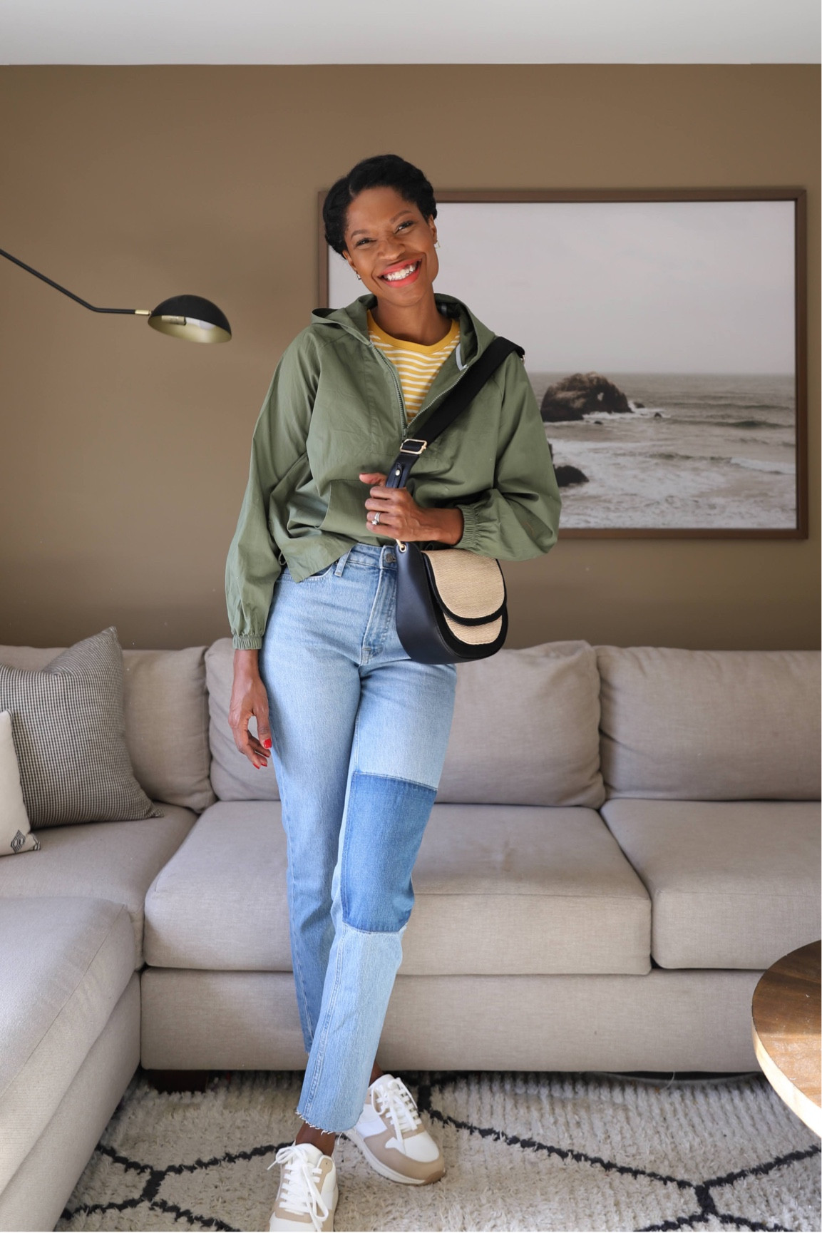 Cute simple spring OOTD. Light high rise jeans, striped tee, Pullover parka, jogger sneakers, tall jeans @walmartfashion #walmartpartner 

#LTKSeasonal #LTKshoecrush #LTKunder50