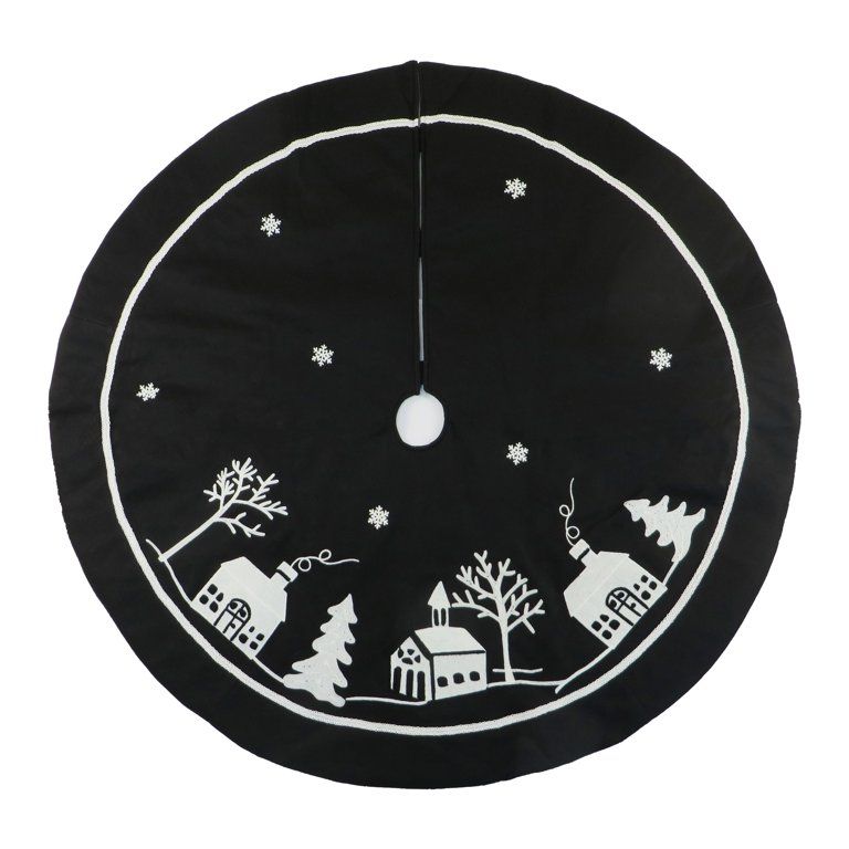 Holiday Time Black & White Chain Stitch Village Christmas Tree Skirt, 48" - Walmart.com | Walmart (US)