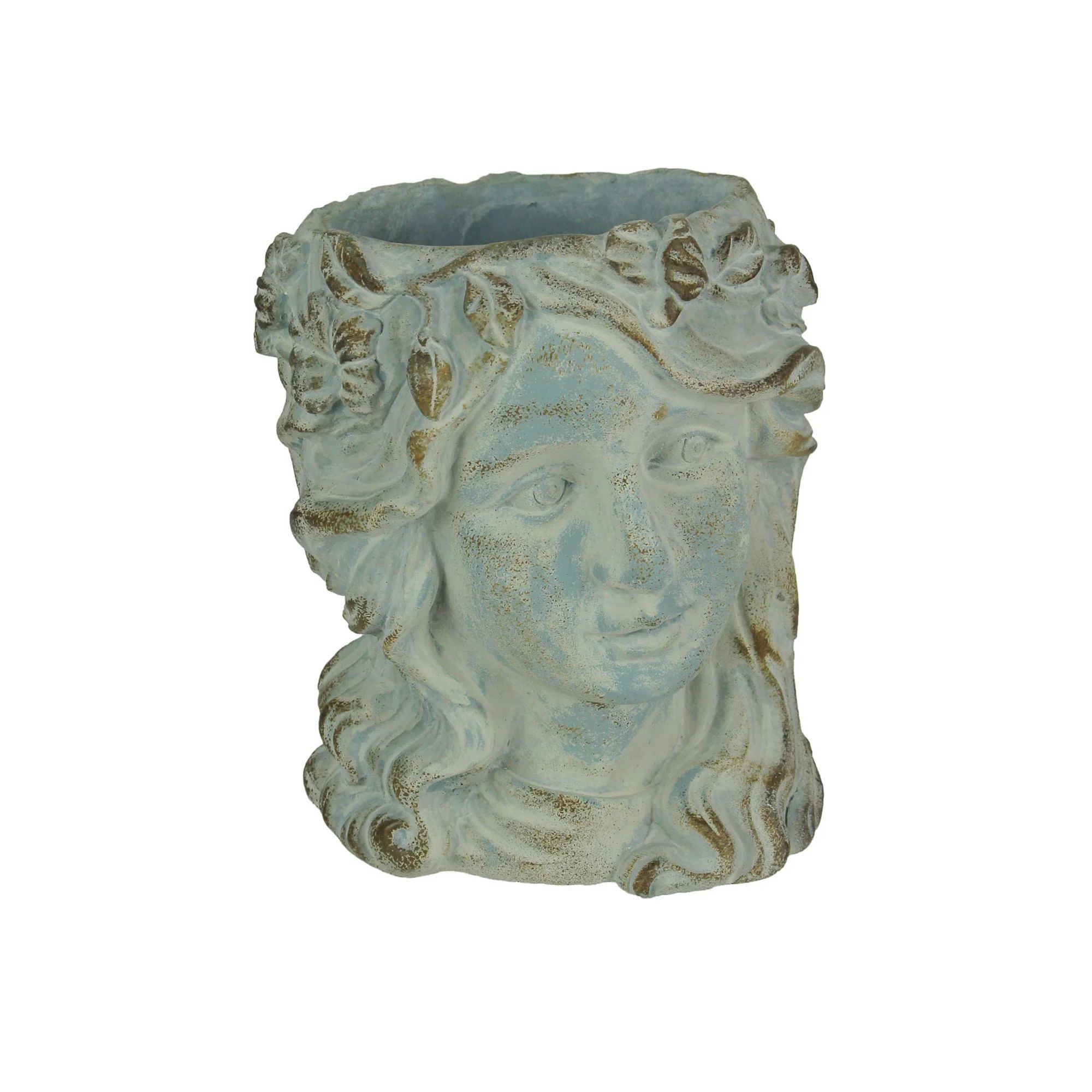 Weathered Blue-Gray Concrete Olive Wreath Roman Lady Head Planter 8 Inches High | Walmart (US)