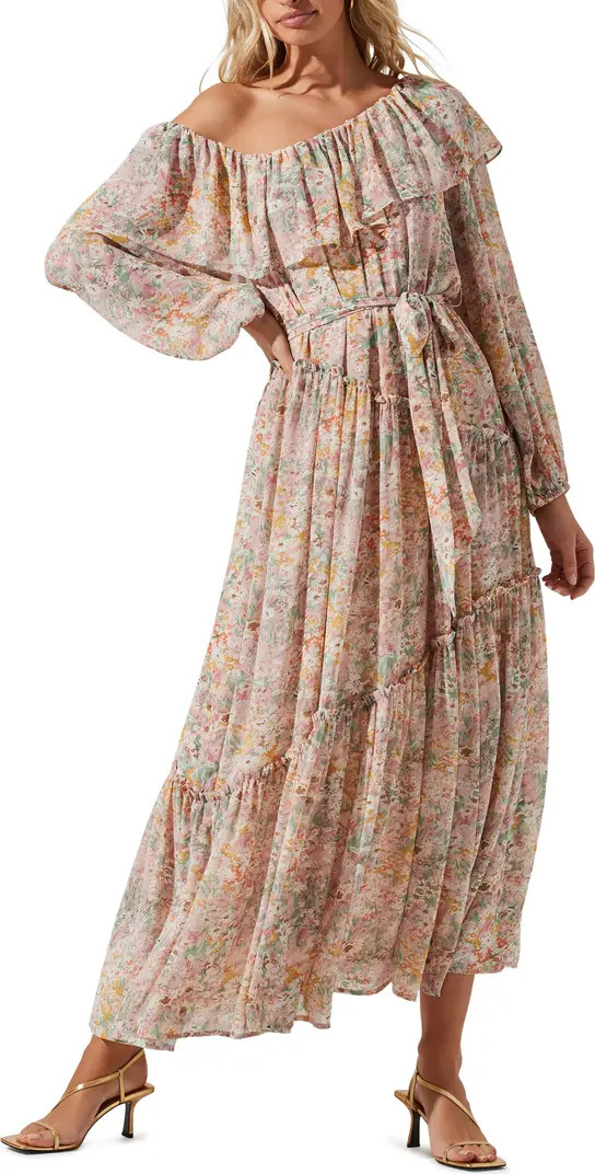 Kaylani Ruffle Tie Waist Long Sleeve Maxi Dress | Nordstrom Rack