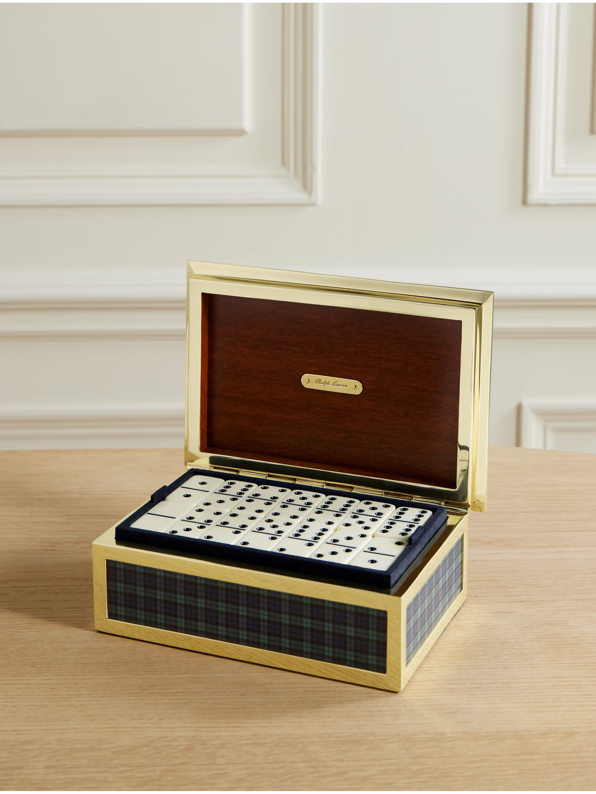 Checked wood and gold-tone domino set | NET-A-PORTER (US)