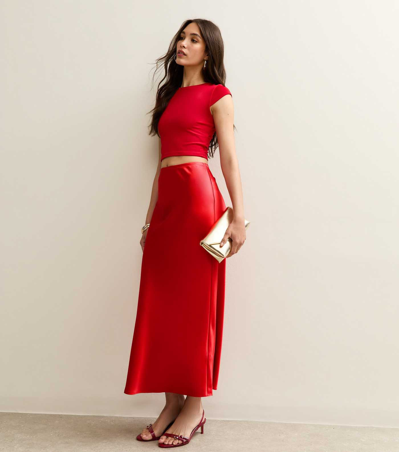 Bright Red Satin Bias Cut Midi Skirt | New Look | New Look (UK)