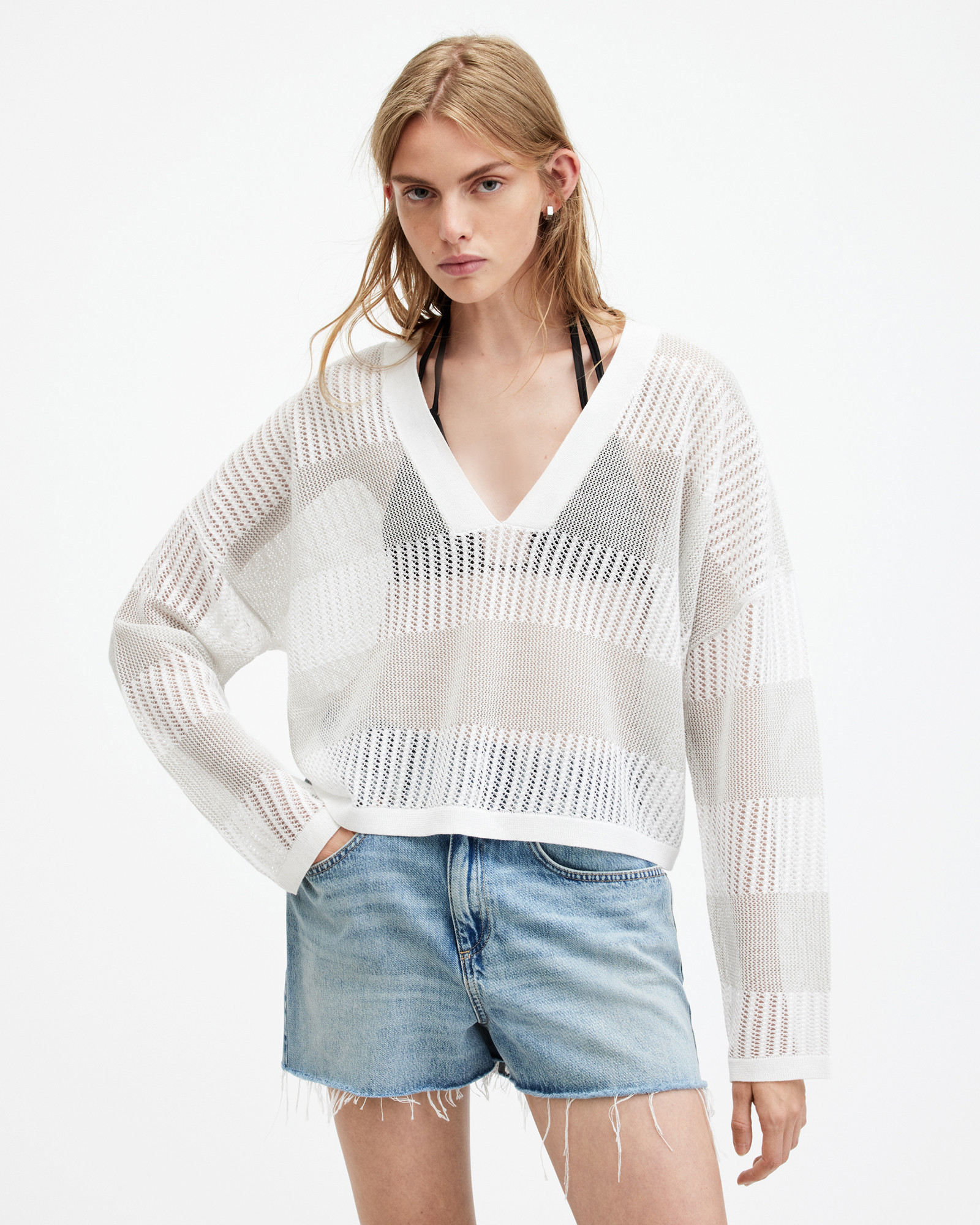 Misha Mesh V-Neck Jumper White | ALLSAINTS | AllSaints UK