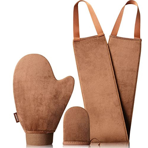 3-Pack Self Tanning Mitt Set Include Self Tanner Back Applicator with Velvet Soft Texture and Elastic Cuff Design - Perfect for Back, Legs & Full Body Application, Streak-Free Sunless Tanning at Home | Amazon (US)