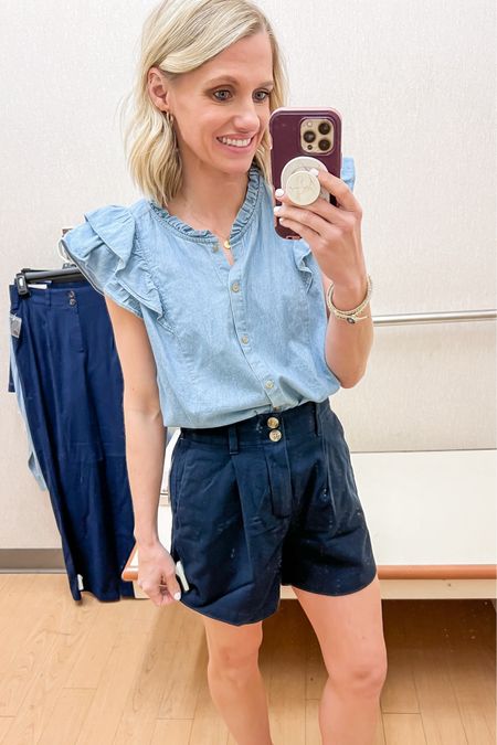 I love this chambray shirt with the shorts! It’s such a cute summer/spring look! 
Top- xs
Shorts- 0

#LTKfindsunder50 #LTKstyletip #LTKSeasonal