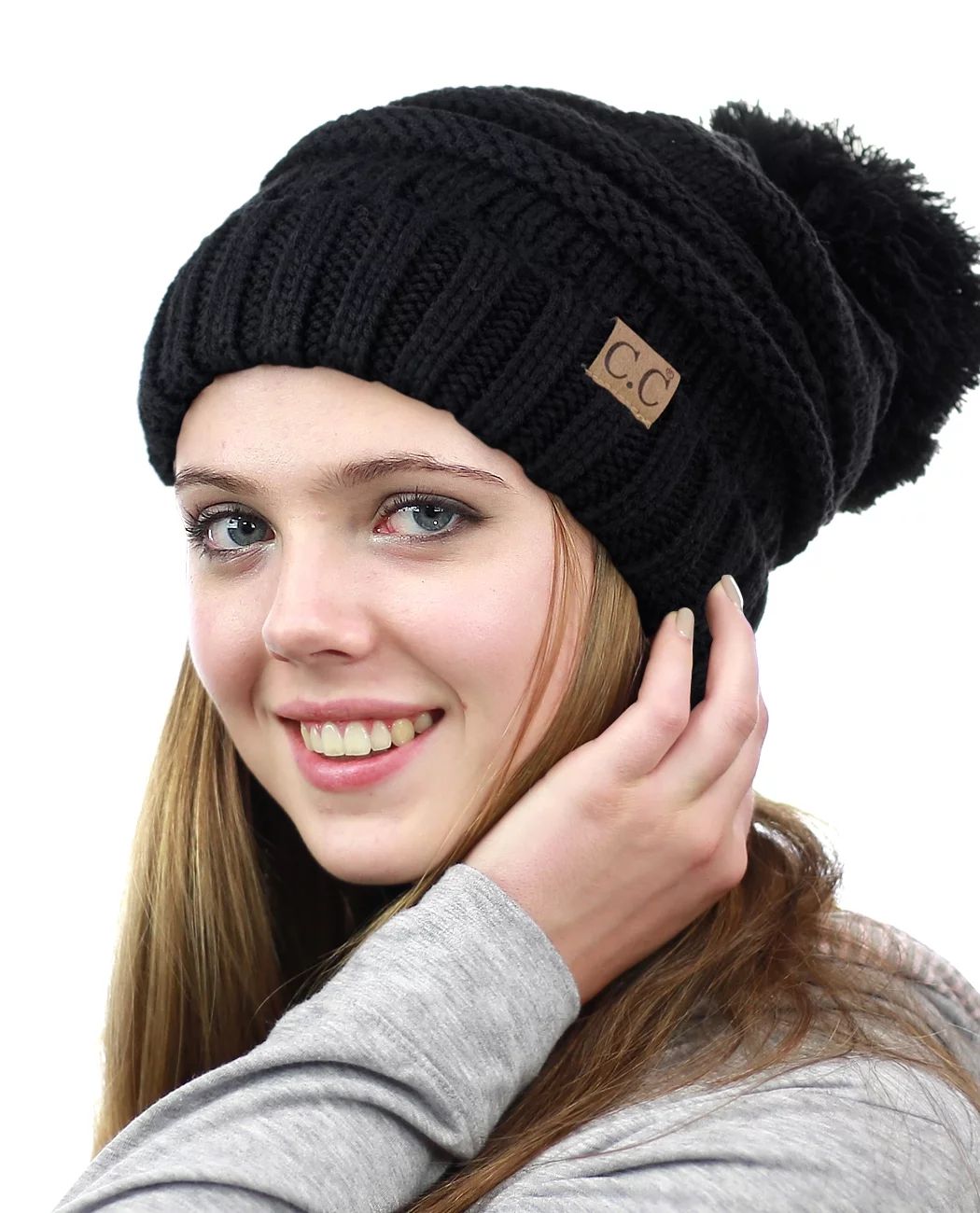NYFASHION101® Pom Pom Oversized Baggy Slouchy Thick Winter Beanie Hat - Black | Walmart (US)