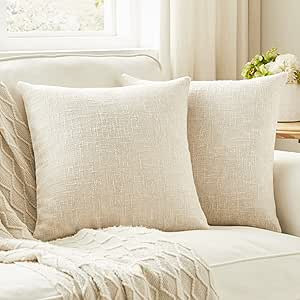 Anickal Set of 2 Beige Pillow Covers 20x20 Inch Rustic Linen Square Decorative Throw Pillow Cover... | Amazon (US)