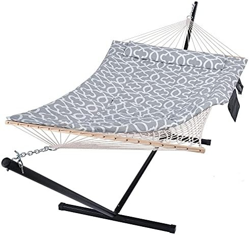 SUNCREAT Double Outdoor Hammock with Stand, Two Person Cotton Rope Hammock with Polyester Pad, Da... | Amazon (US)