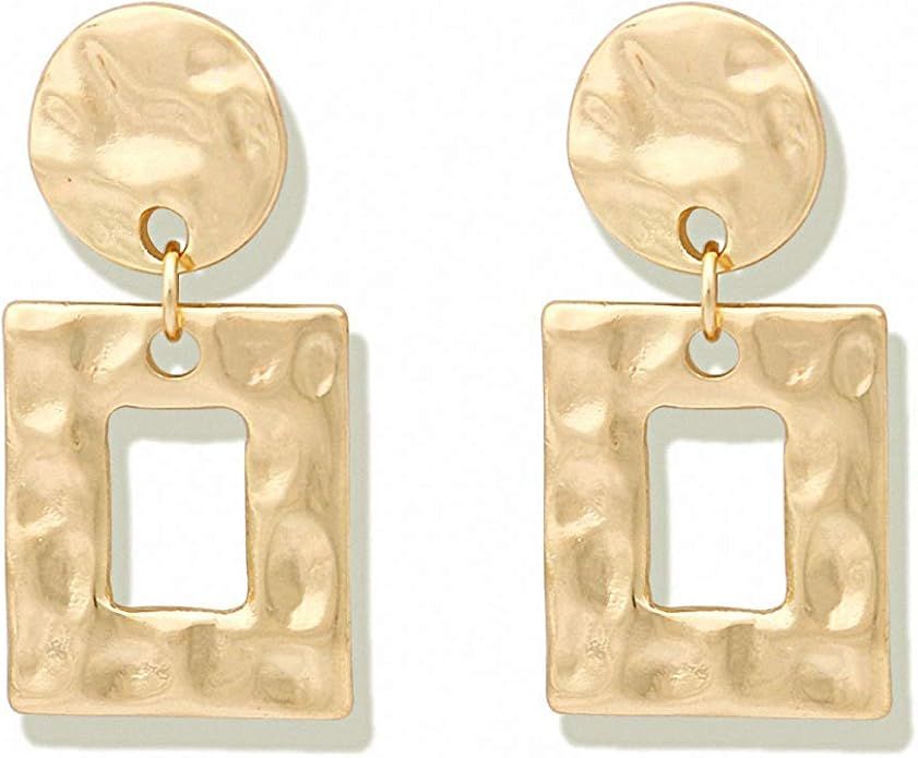 Minimalist Hammered Square Earrings Women Brass Geometric Earrings Statement Dangle Earrings | Amazon (US)