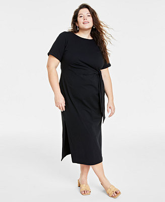 Trendy Plus Size Side-Tie Knit Midi Dress | Macy's