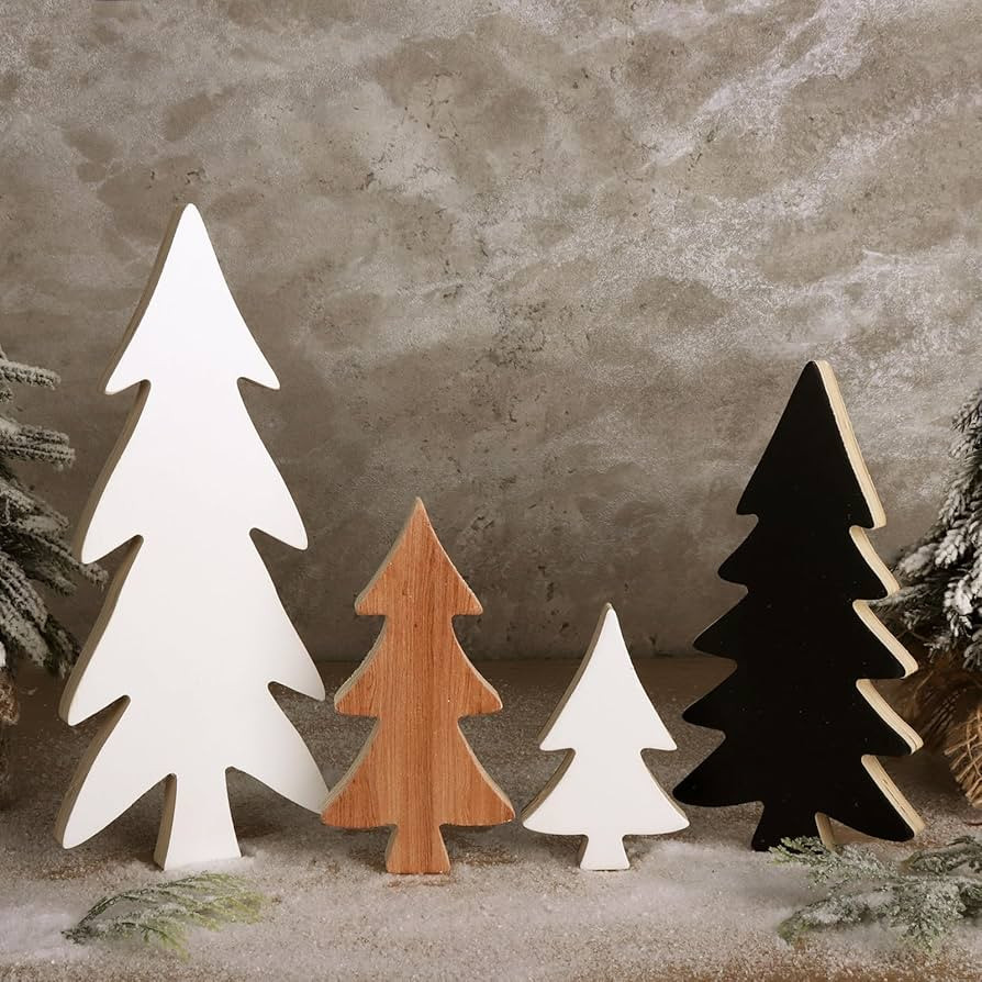 Christmas Decorations Indoor, 4pcs Wooden Christmas Tree Tabletop Ornaments for Christmas Decor, ... | Amazon (US)