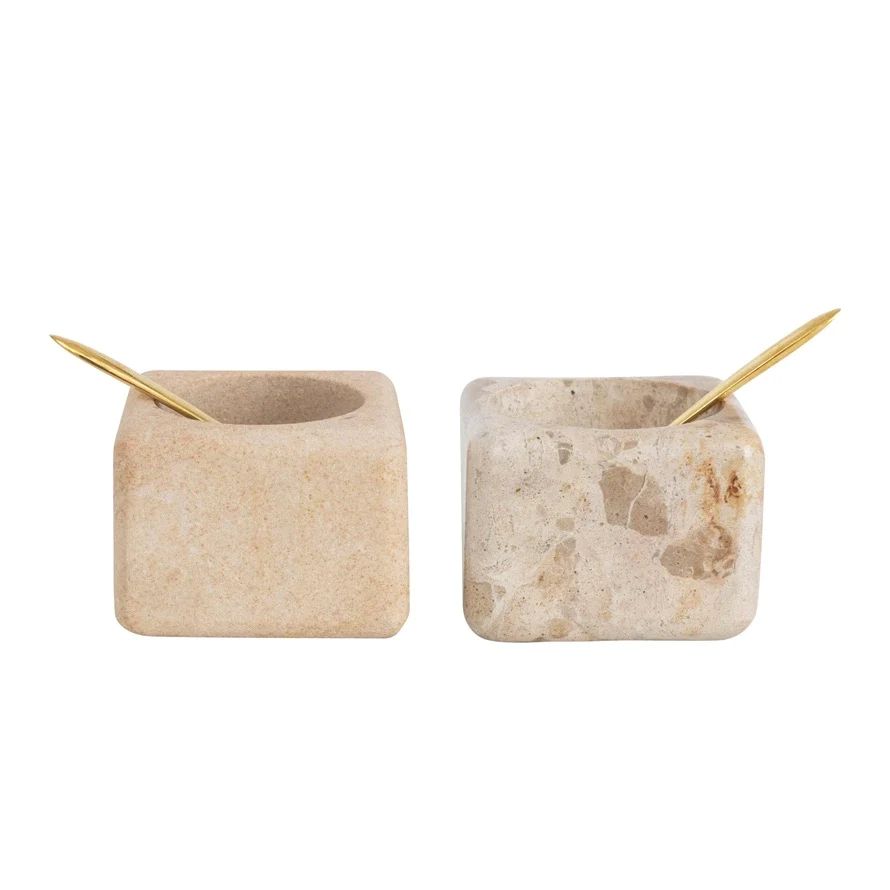 Marble Sandstone Pinch Pot w/ Brass Spoons | Well Worn Interiors