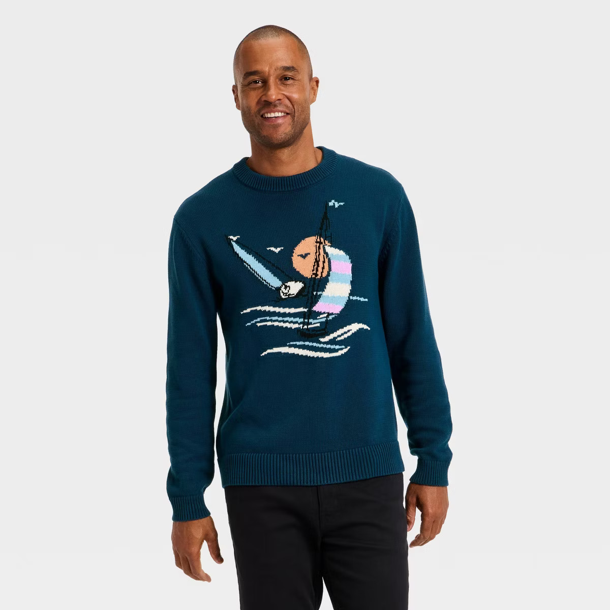 Men's Long Sleeve Textured Crewneck Sweater - Goodfellow & Co™ Navy Blue | Target