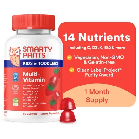 SmartyPants Kids & Toddler Multivitamin Gummies, Wellness Supplement for Kids, Vitamin C, B12, 60 ct | Walmart (US)