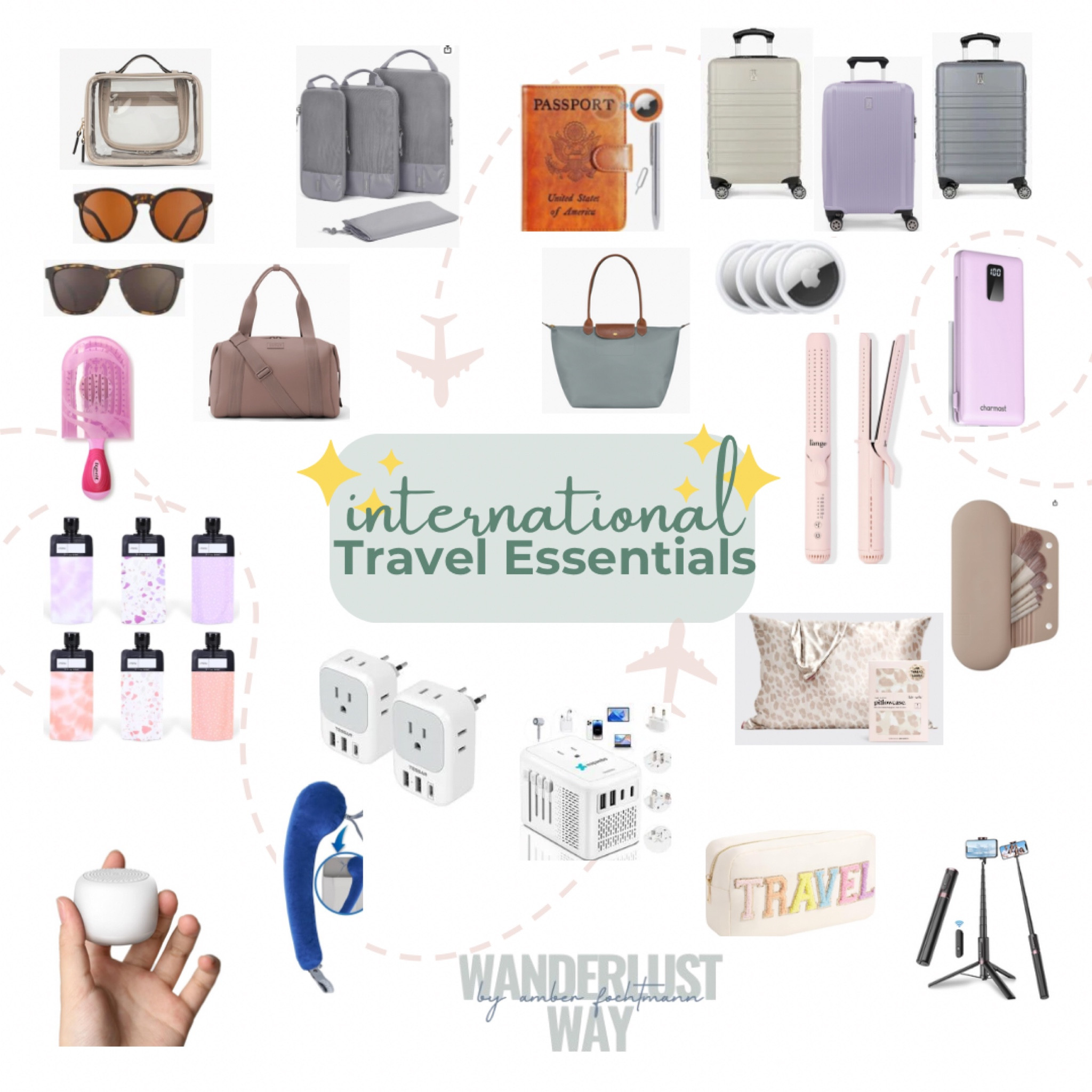 International Travel Essentials

Adapter, converter, dual voltage flat iron, tripod, passport holder, air tags, compression packing cubes, portable charger, travel pillow case, carry on, personal item, travel purse

#LTKTravel #LTKFamily