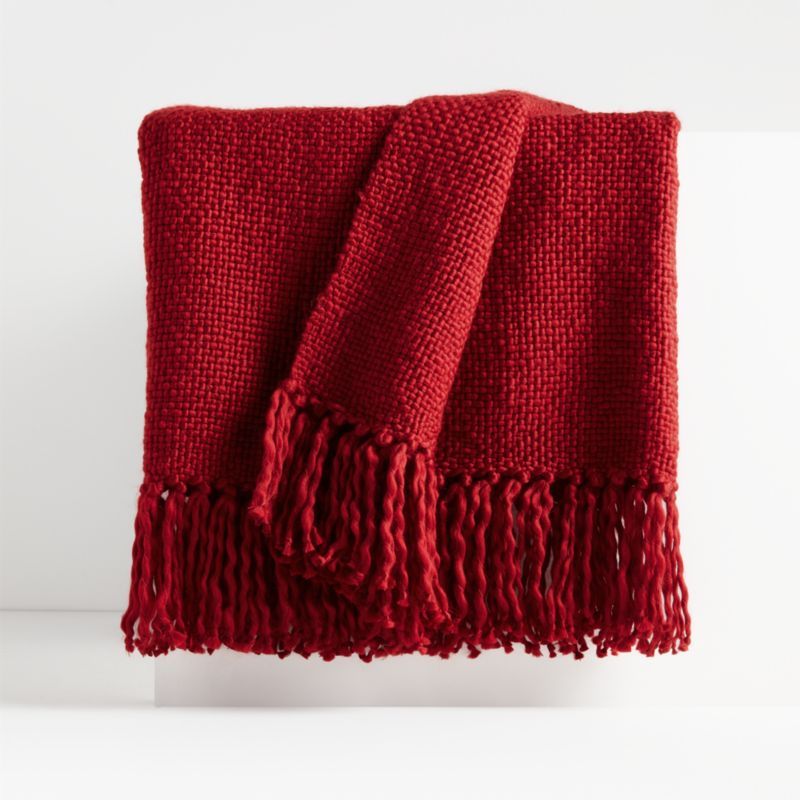 Styles Red Fringe Christmas Throw Blanket 70"x55" + Reviews | Crate & Barrel | Crate & Barrel