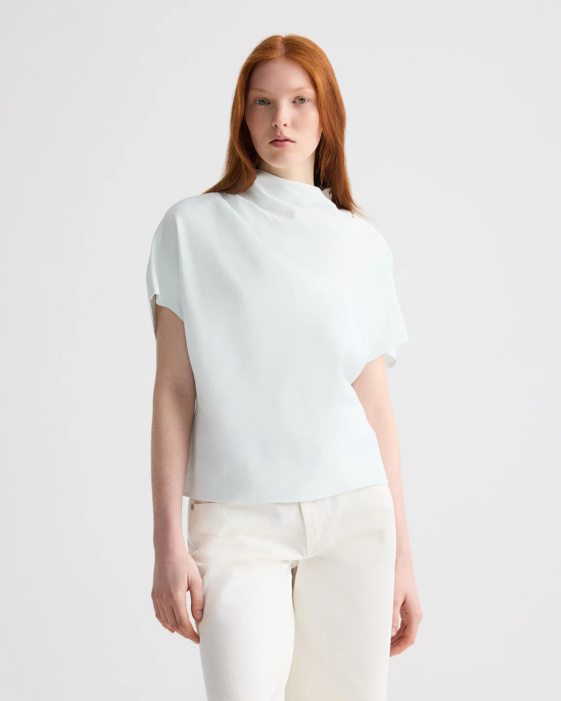 Mock Neck Tee in Coated Viscose Linen | TWP
