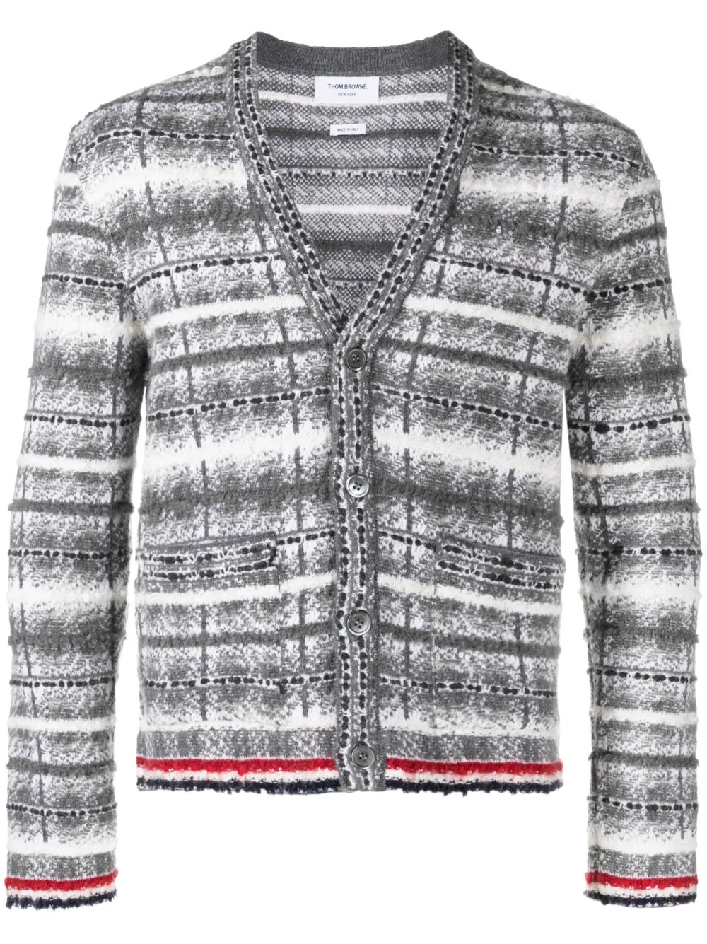 Thom Browne Tartan Check Inlay Jacquard Cardigan | Grey | FARFETCH | Farfetch Global