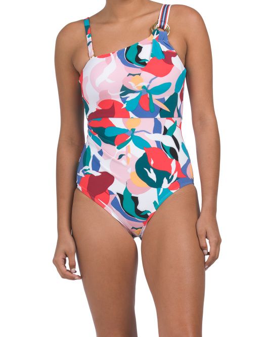 One Shoulder One-piece Swimsuit With Elastic Trim | TJ Maxx