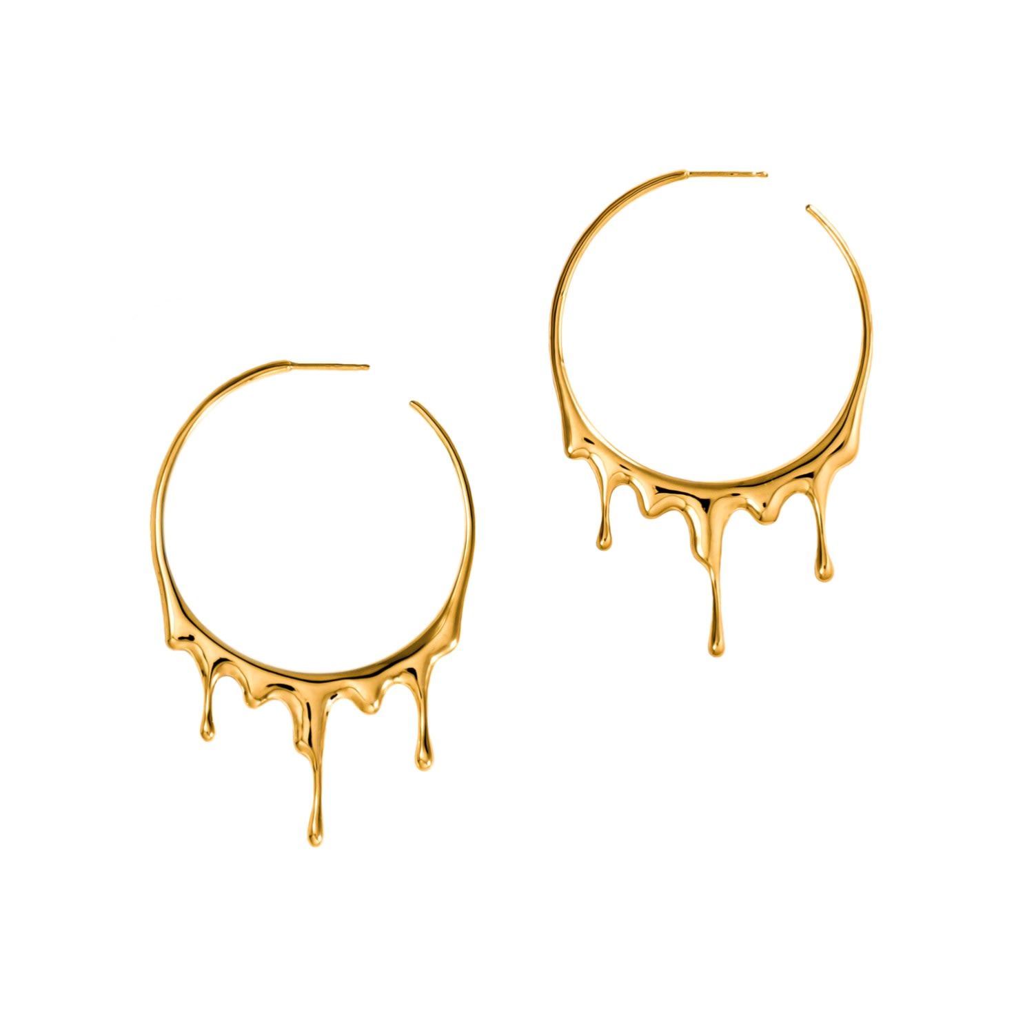 Dripping Circular L Gold Earrings | Wolf & Badger (US)