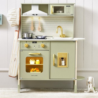 Tiny Land® PopJoy Play Kitchen for Kids, Wooden Kitchen Playset Chef Pretend Play Set for Toddlers with Real Lights & Sounds, Green | Target