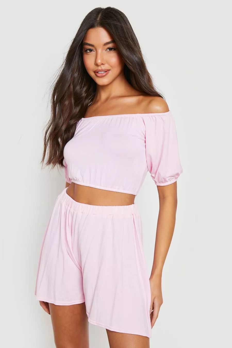 Jersey Bardot Crop & Flippy Shorts | Boohoo.com (US & CA)