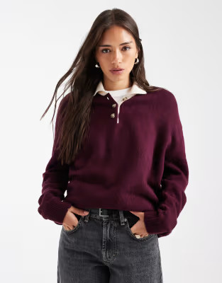 ASOS DESIGN knit rugby top in wine | ASOS | ASOS (Global)