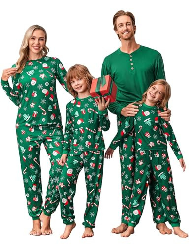 Ekouaer Family Christmas Pajamas Matching Sets Womens Mens Pjs Long Sleeve Sleepwear Holiday Lounge Sets Green 120 | Amazon (US)