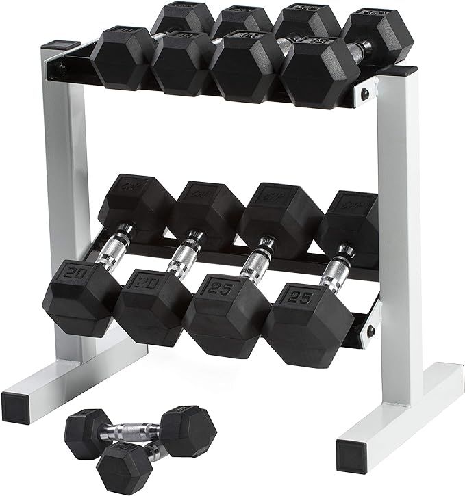 CAP Barbell Rubber Coated Dumbbell Set with Storage Rack | Amazon (US)