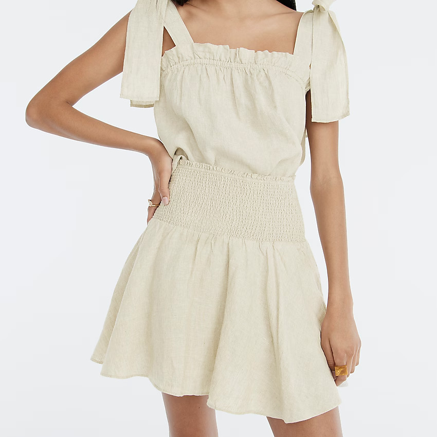 Smocked-waist linen mini skirt | J. Crew US