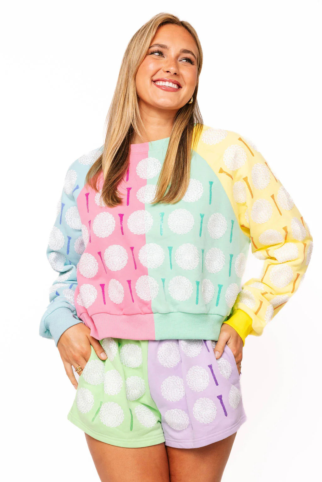 Rainbow Colorblock Golf Ball & Golf Tee Sweatshirt | Queen of Sparkles