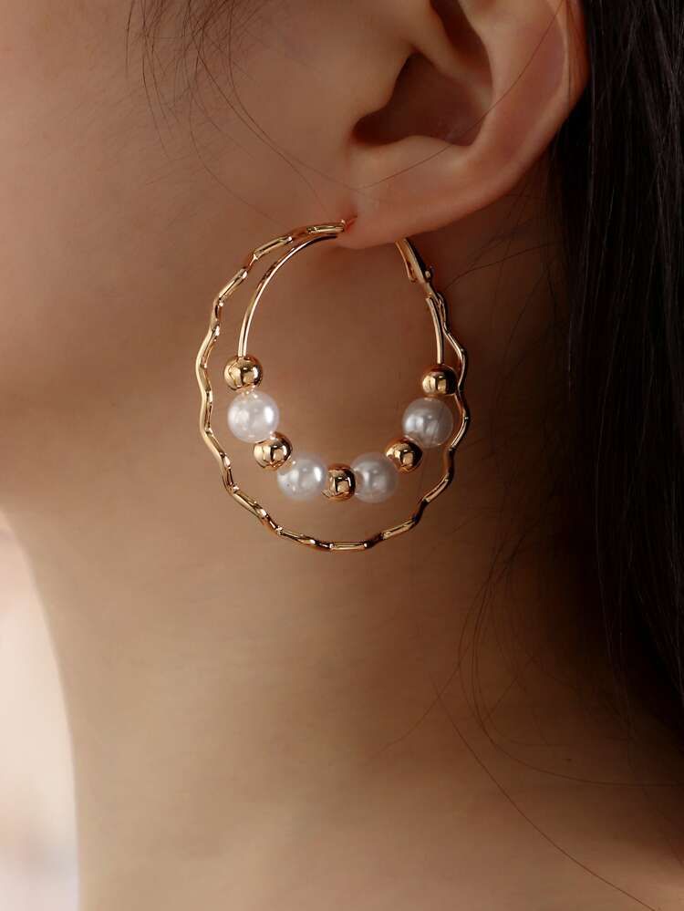 Faux Pearl Decor Hoop Earrings | SHEIN