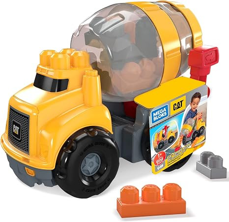 MEGA BLOKS Cat Toddler Blocks Building Toy Set, Cement Mixer Truck with 9 Pieces and Storage, Yel... | Amazon (US)